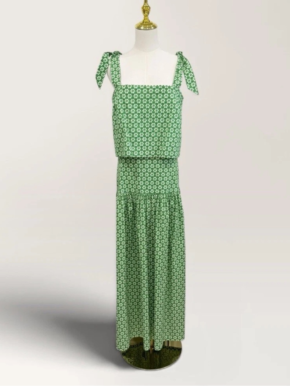 Antonio Melani Style by Simkins Charlotte Printed Poplin Top Skirt Set Green NWT - Picture 2 of 16